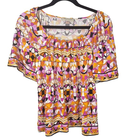 Emilio Pucci Women's Pink/Orange Abstract Pattern Jersey Top Size IT 38 US 4 - Picture 1 of 8